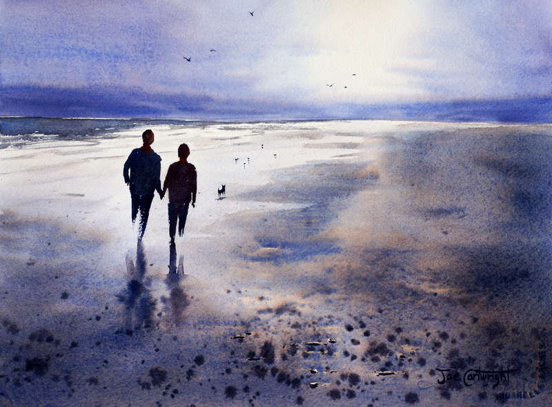 painting-walking-figures-on-a-wet-sand-with-watercolor